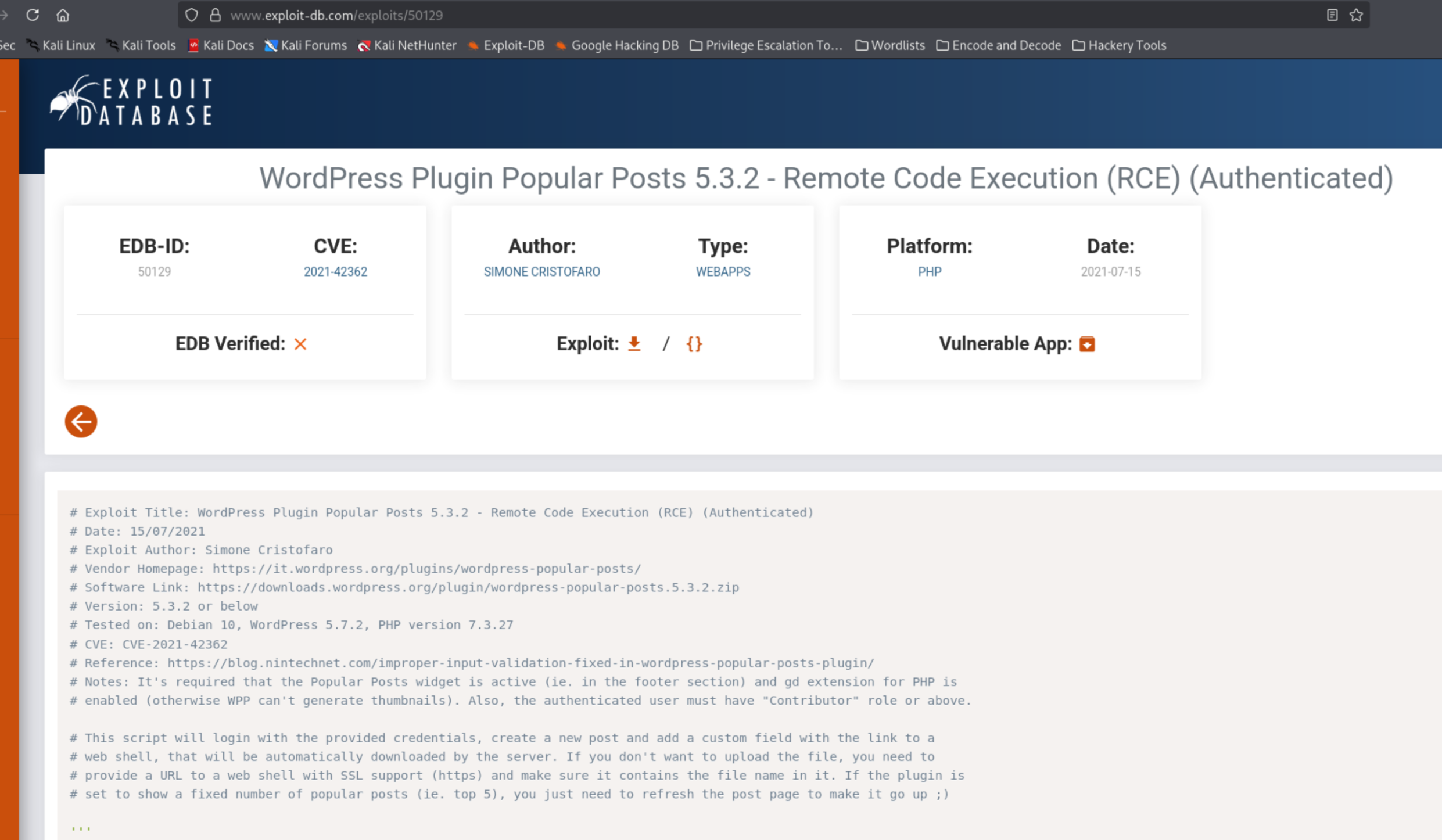 ExploitDB confirming User Role Editor privilege escalation